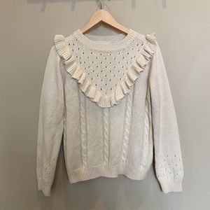 Cream Frill Neck Textured Sweater